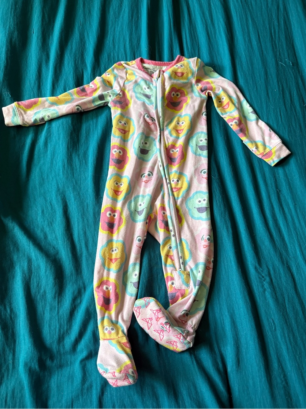 Toddler Pink Footed One-Piece Pajama with Colorful Face Prints